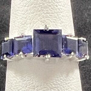 Princess Cut Amethyst 5‑Stone Sterling Silver Ring